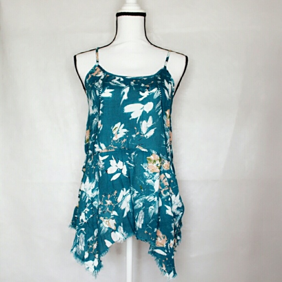 Nordstrom Tops - Melrose and Market Teal Floral Asymmetrical Tank